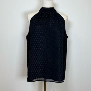 New! J.Crew Navy Sleeveless Tie Neck Top Gold Thread Detail Women’s Size 10